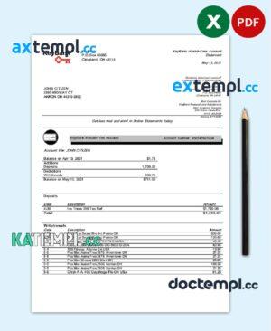 sample USA Ohio KeyBank bank statement template in Excel and PDF format download