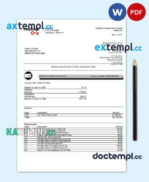 sample USA Ohio KeyBank bank statement template in Word and PDF format download