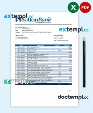 sample USA Ohio Sutton Bank statement template in .xls and .pdf file format download
