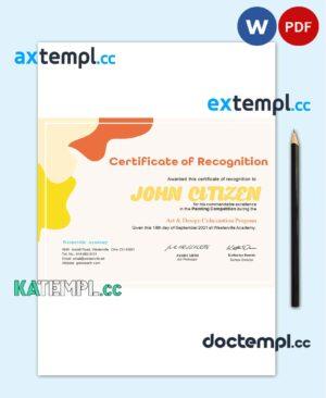 sample USA Painting Award certificate template in Word and PDF format download