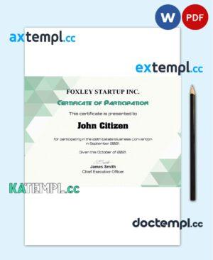 sample USA Participation certificate template in Word and PDF format download