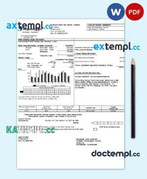 sample USA Pennsylvania Duquesne Light Company utility bill template in Word and PDF format download
