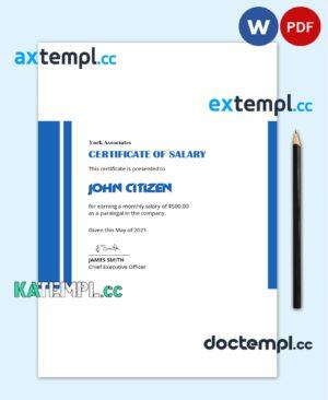 sample USA Salary certificate template in Word and PDF format download