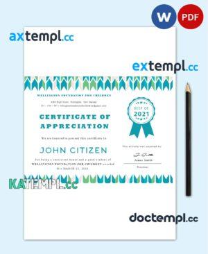 sample USA Student Appreciation certificate template in Word and PDF format download