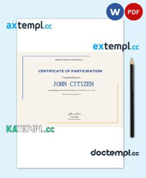 sample USA Talent Show Participation certificate template in Word and PDF format download