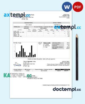 sample USA City of Wichita Falls utility bill template in Word and PDF format download