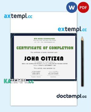 sample USA Training certificate template in Word and PDF format download