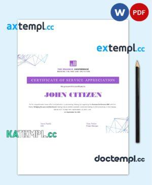 sample USA Volunteer certificate template in Word and PDF format download