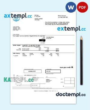 sample United Kingdom Thames Water utility bill template in Word and PDF format download