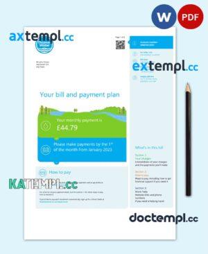 sample United Kingdom Thames Water utility bill Word and PDF template, version 3 download