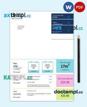 sample United Kingdom United Utilities utility bill Word and PDF template download