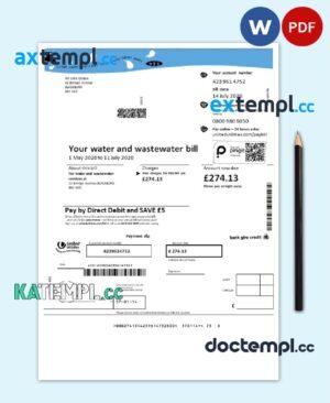 sample United Kingdom United Utilities water utility bill template in Word and PDF format download