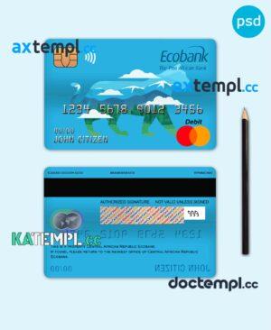 sample Central African Republic Ecobank mastercard debit card template in PSD format, fully editable download