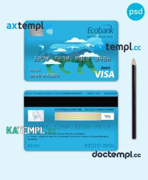 sample Central African Republic Ecobank visa card debit card template in PSD format, fully editable download