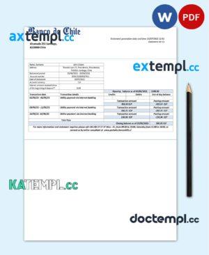 sample Chile Banco de Chile bank statement template in Word and PDF format download