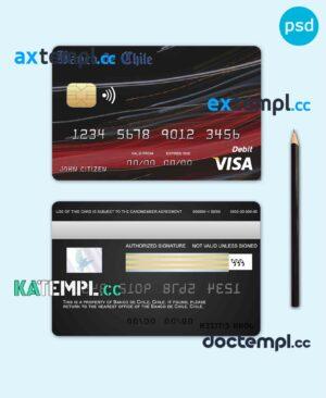 sample Chile Banco de Chile bank visa credit card template in PSD format, fully editable download
