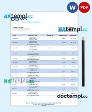 sample Colombia BBVA bank statement template in Word and PDF format download