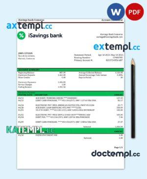 sample Comoros iSavings bank statement template in Word and PDF format download