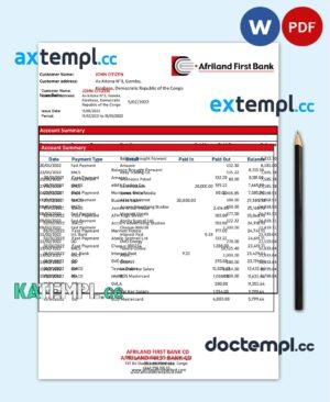 sample Congo Afriland First bank statement template in Word and PDF (.doc and .pdf) format download