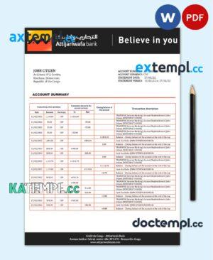 sample Congo Credit du Congo bank statement template in Word and PDF (.doc and .pdf) format download