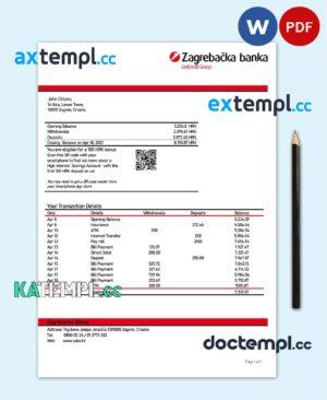 sample Croatia Zagrebačka bank statement template in Word and PDF format download