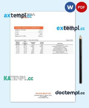 sample Cyprus Ancoria bank statement template in Word and PDF format download
