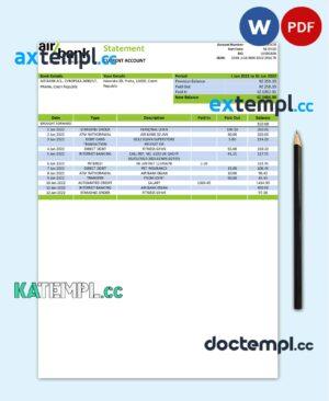 sample Czechia Air bank statement template in Word and PDF format download