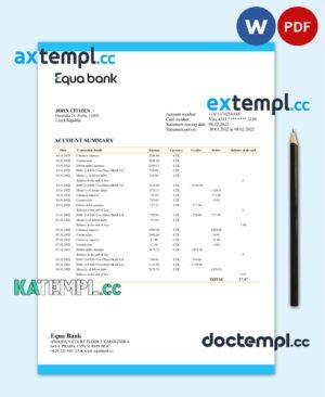 sample Czechia Equabank bank statement template in Word and PDF format download