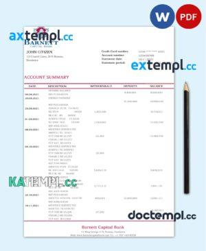 sample Dominica Barnett Capital bank statement template in Word and PDF format download