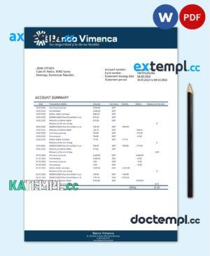 sample Dominican Republic Banco Vimenca proof of address bank statement template in Word and PDF format download