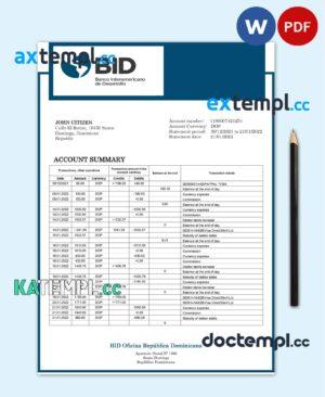 sample Dominican Republic Bid proof of address bank statement template in Word and PDF format download