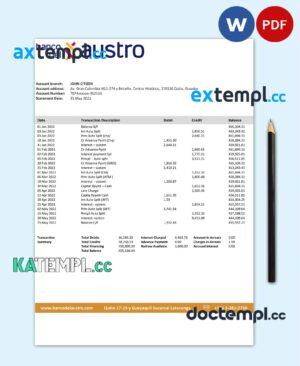 sample Ecuador Banco del Austro proof of address bank statement template in Word and PDF format download
