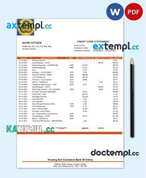 sample Eritrea Housing and Commerce bank statement template in Word and PDF format download