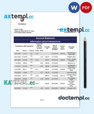 sample Ethiopia Awash proof of address bank statement template in Word and PDF format download