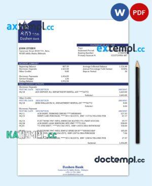 sample Ethiopia Dashen proof of address bank statement template in Word and PDF format download