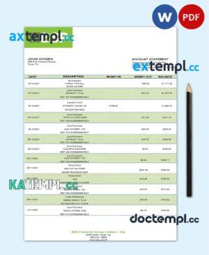 sample Fiji Bank of South Pacific bank statement template in Word and PDF format download
