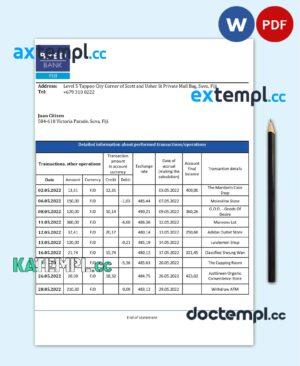 sample Fiji Bred bank statement template in Word and PDF format download