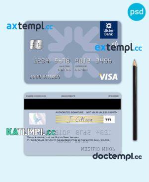 sample Ireland Ulster Bank Ireland visa card template in PSD format, fully editable download