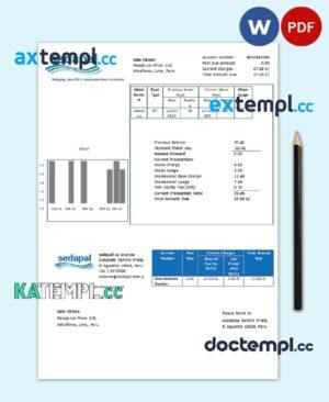 sample Peru Sedapal La Atarjea water utility bill template in Word and PDF format download