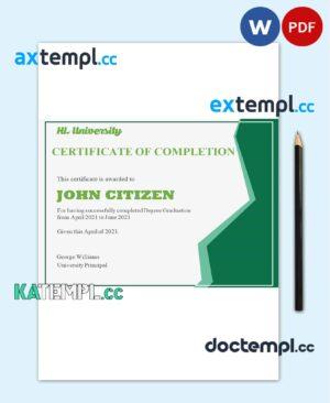 sample USA Completion & Graduation Ceremony certificate template in Word and PDF format download