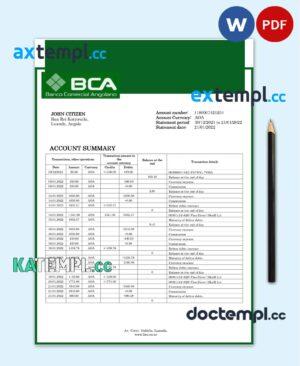 sample Angola Banco Comercial Angolano bank statement template in Word and PDF format download