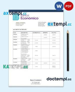 sample Angola Banco Economico bank statement template in Word and PDF format download