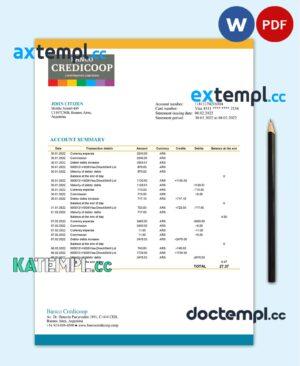 sample Argentina Banco Credicoop bank statement template in Word and PDF format download