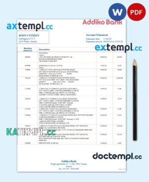 sample Austria Addiko bank statement template in Word and PDF format download