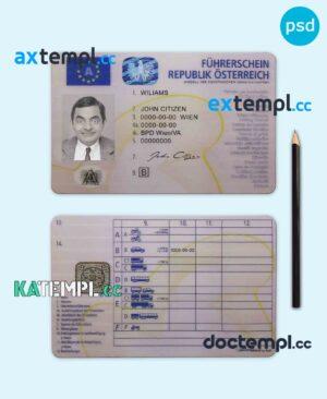 sample Austria driving license template in PSD format, fully editable download