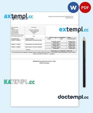 sample Azerbaijan AFB bank statement template in Word and PDF format, fully editable download