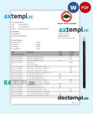 sample Bangladesh Rupali Bank statement template in Word and PDF format download