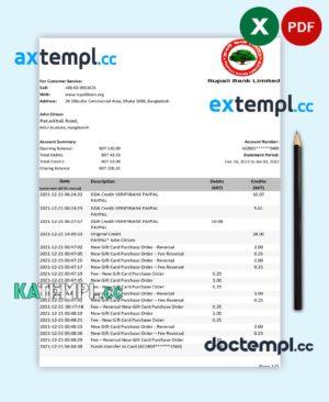 sample Bangladesh Rupalii bank statement template in Excel and PDF format download