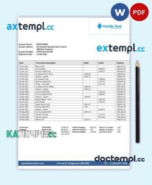 sample Barbados republic Bank statement template in Word and PDF format download