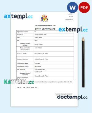 sample Barbados birth certificate template in Word and PDF format download